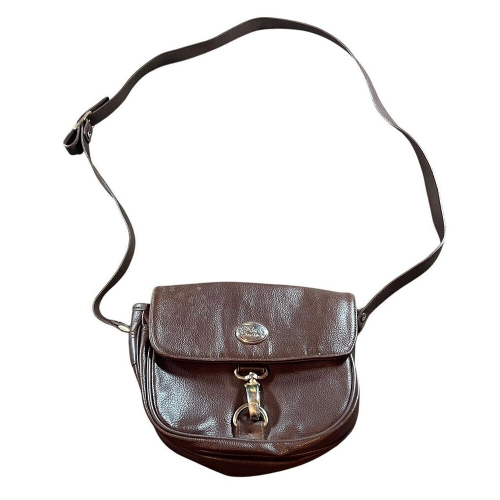 Vintage Brown Leather Clasp Crossbody Bag